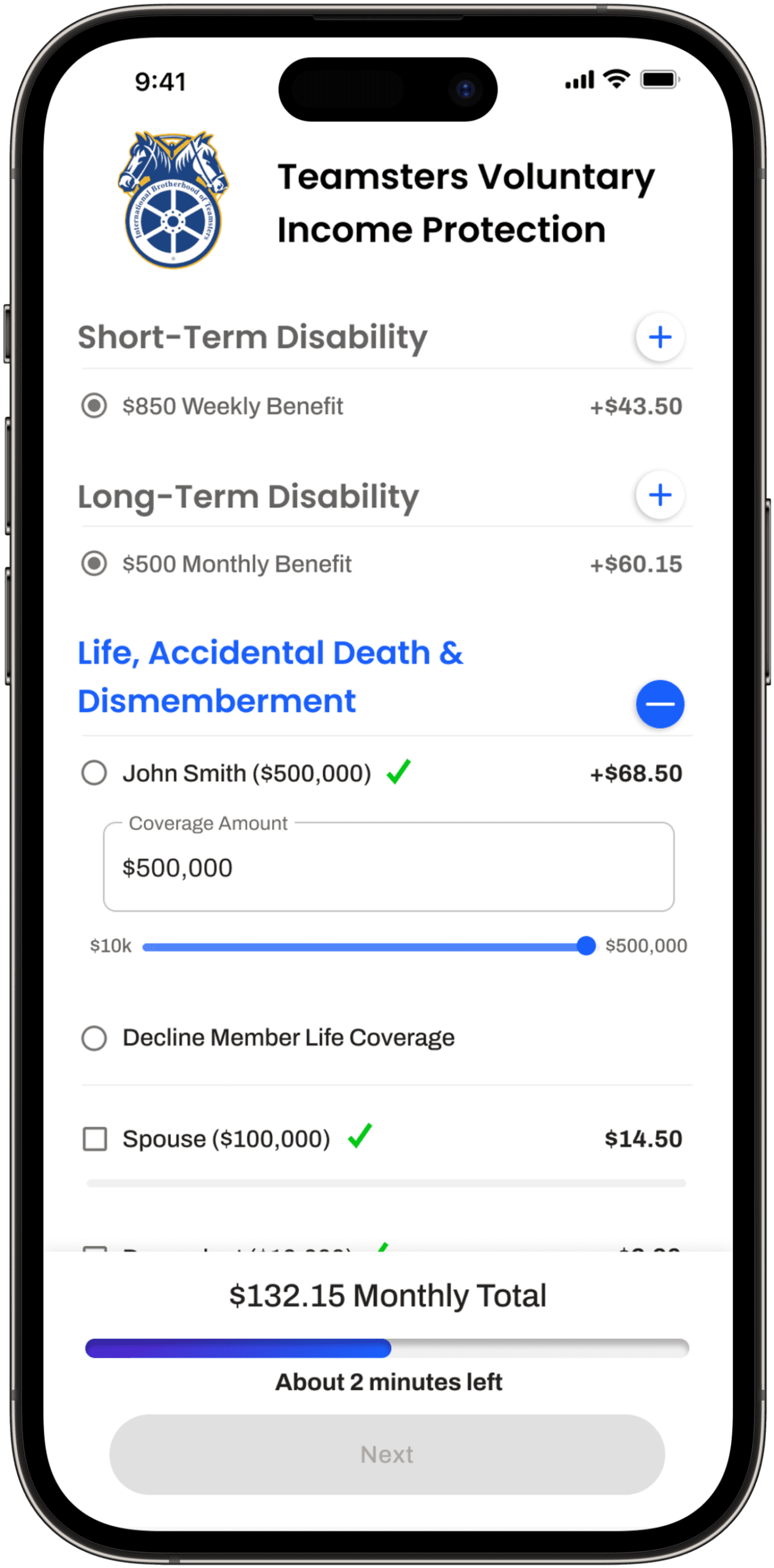 Life AD&D Enrollment Screen